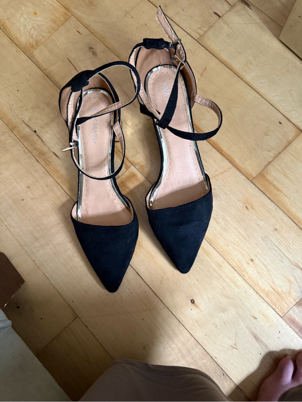 Women's Black Pointed Ankle-Strap  with Gold Heels